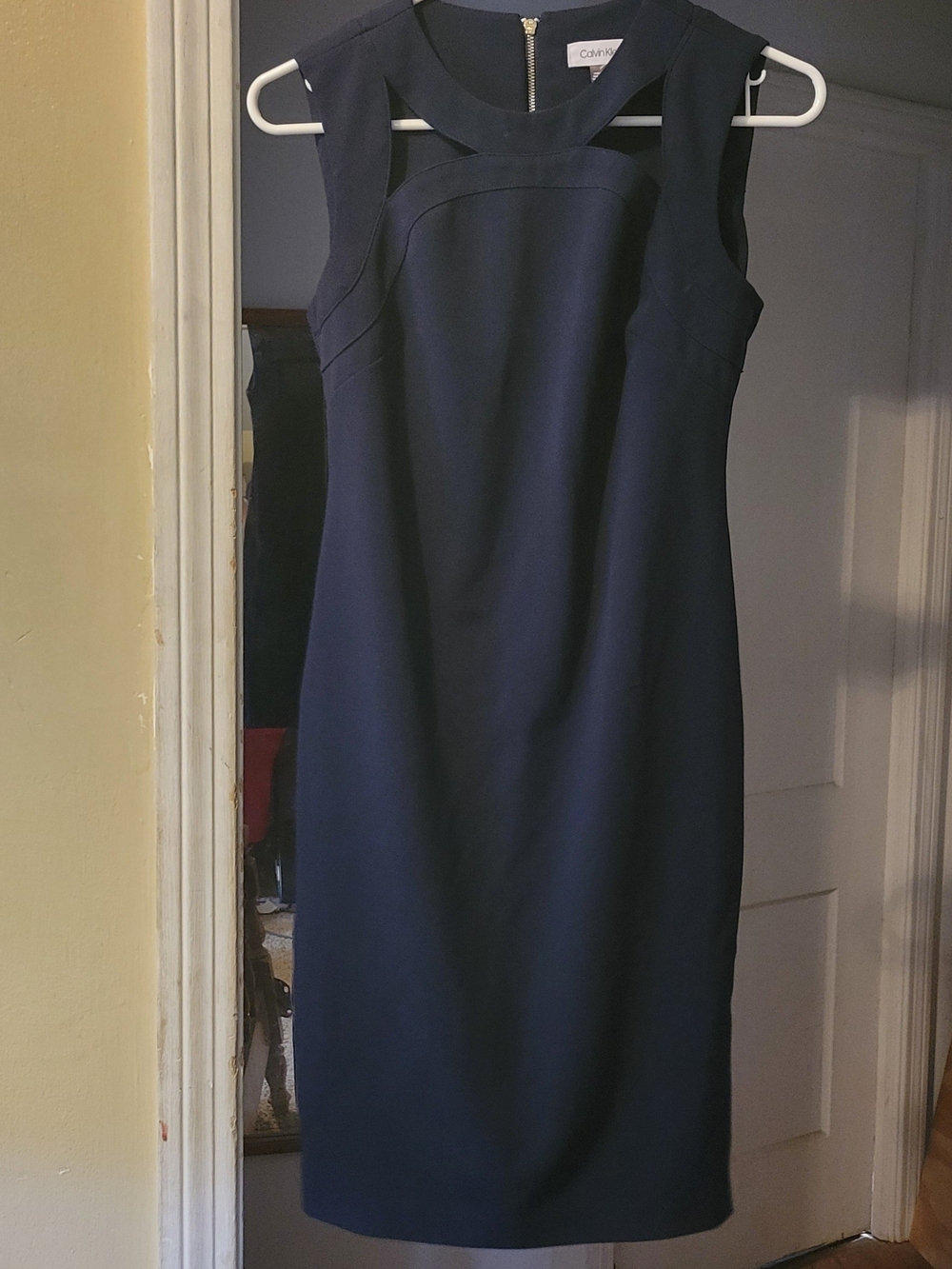 Calvin Klein Dark Navy Cutout Neck Midi Sheath Dress
